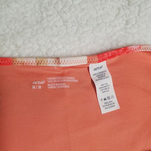 Aerie High Waisted Full Coverage Ruffle Tie Dye Pink Bikini Swim Bottoms NWT M - Picture 5 of 13